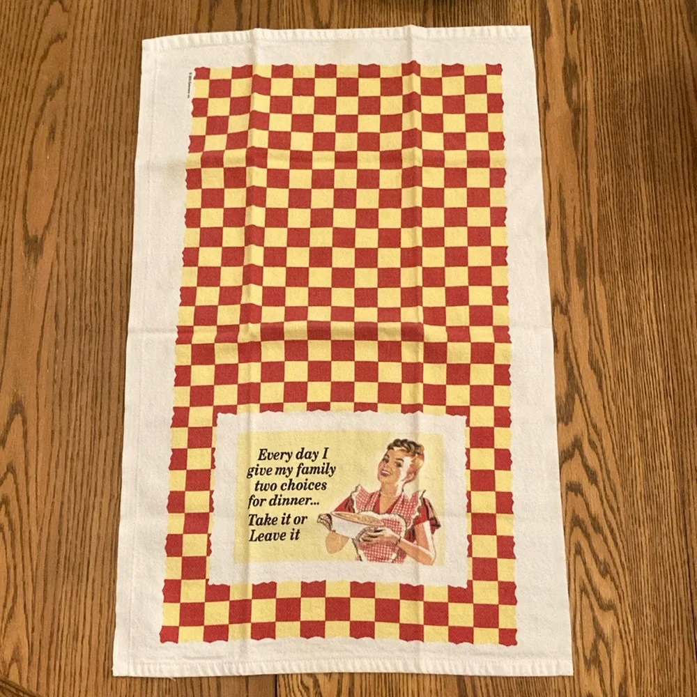 Retro Red and Yellow Checkered Kitchen Towel “Take It or Leave It”